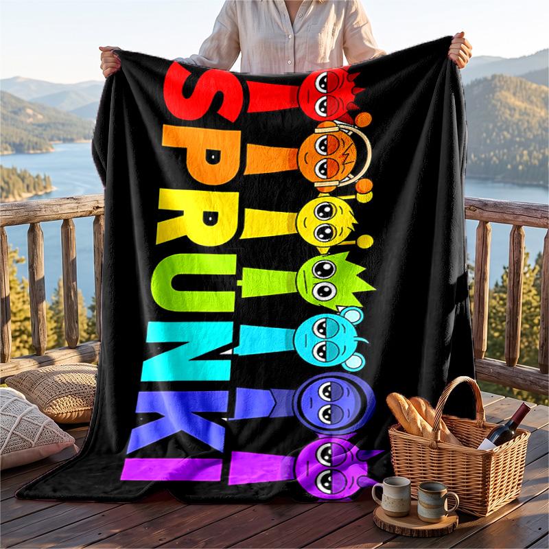 Warm Flannel Blanket Sprunki Pattern, Lightweight Comfortable Throw Blanket for Bed Sofa Use