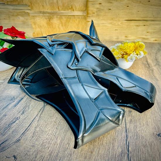 Středověká přilba Great Wolf, černěná ocel 18 Gauge Working, Halloweenský dárek, Vánoční dárek Dekorace na zeď