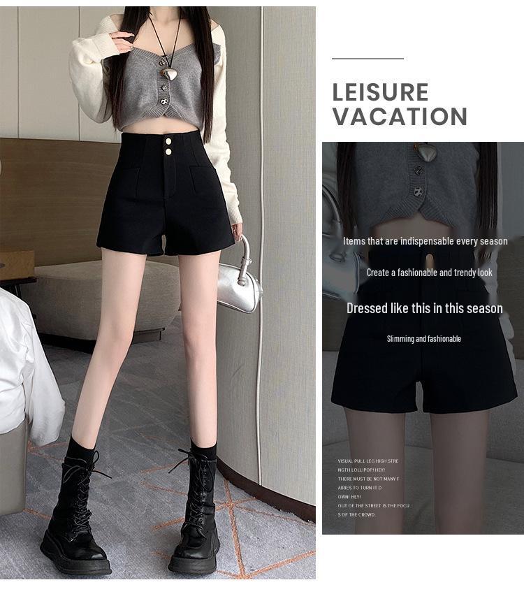Women's High-Waist Black Suit Shorts - Summer 2024 A-Line Slimming Style