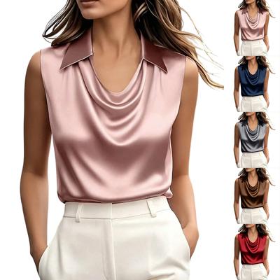 Women's Casual Fashion Satin Collared Sleeveless Top T-shirt Vest