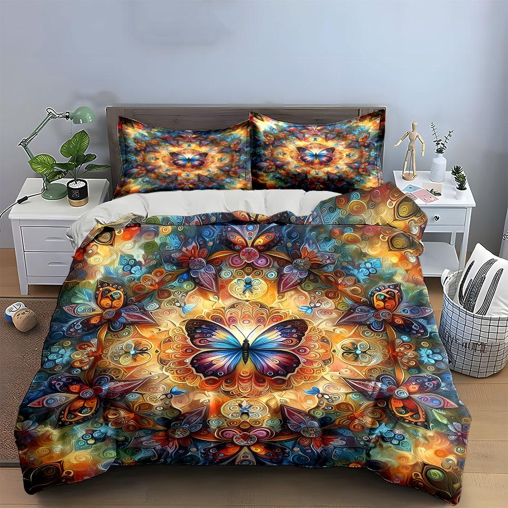 Colorful Butterfly Art Set Decoration Exquisite Three-Piece Bedding Set Gift For Kids And Adults