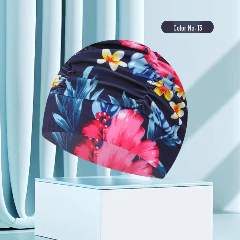 Dámská květinová plisovaná plavecká čepice nadměrné velikosti - Nepřiléhavý střih, Jednobarevná, Módní látkový design