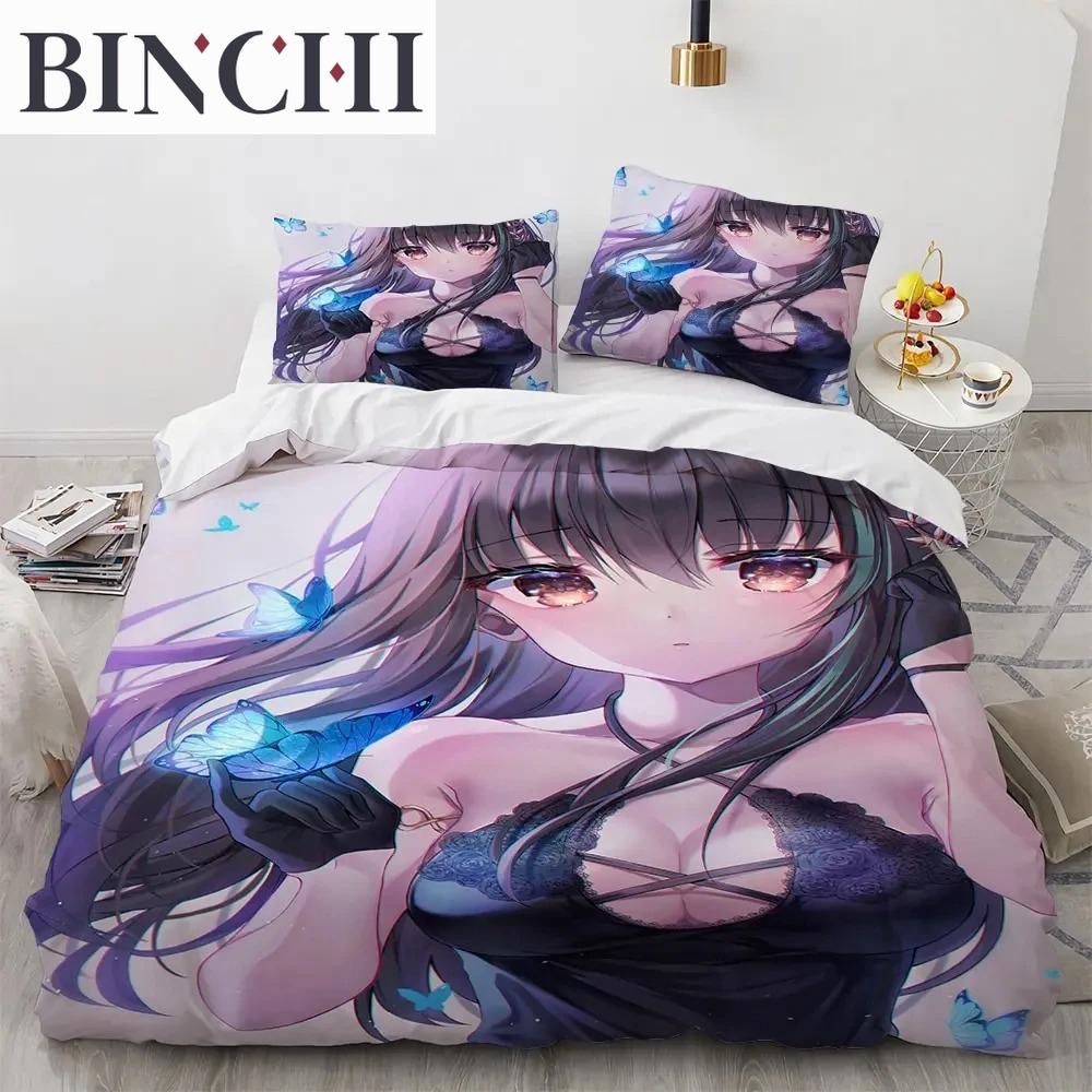 Set de lenjerie de pat pentru fete Kawaii Anime sexy, cuvertură de pilotă Set pat cuvertură husă de pilota pentru fată de pernă, King Queen Twin Size Băieți Fete Adulti