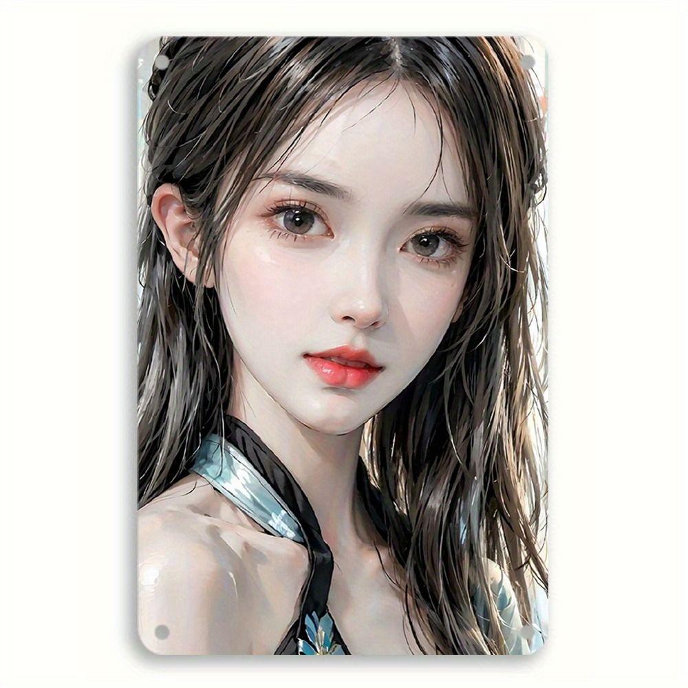 Vintage Metal Sign Elegant Chinese Lady Retro Wall Decor Home Art 20x30 Cm