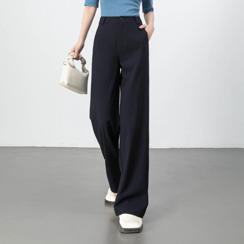 Spring and Autumn heavy-duty high-quality hip covering, leg trimming and thin wide-leg trousers, retro-textured three-dimensional high-waisted