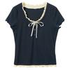 Sancai 2026 Summer Ruffle Trim Tie-Waist Layered Short Sleeve T-Shirt