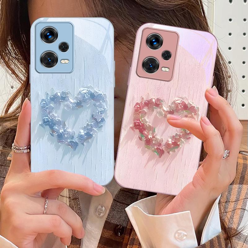 Heart-shaped Flower For Xiaomi 14 Ultra 13 Lite Redmi Note 13 11 Pro 12 Plus Poco X6 3 Pro F4 6 GT Tempered Glass Phone Case
