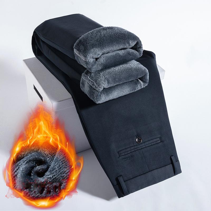 Autumn And Winter New Men'S Plush Casual Pants With Plush Thickened Business Loose Straight Leg Pants Men'S Western Pants Large Pants