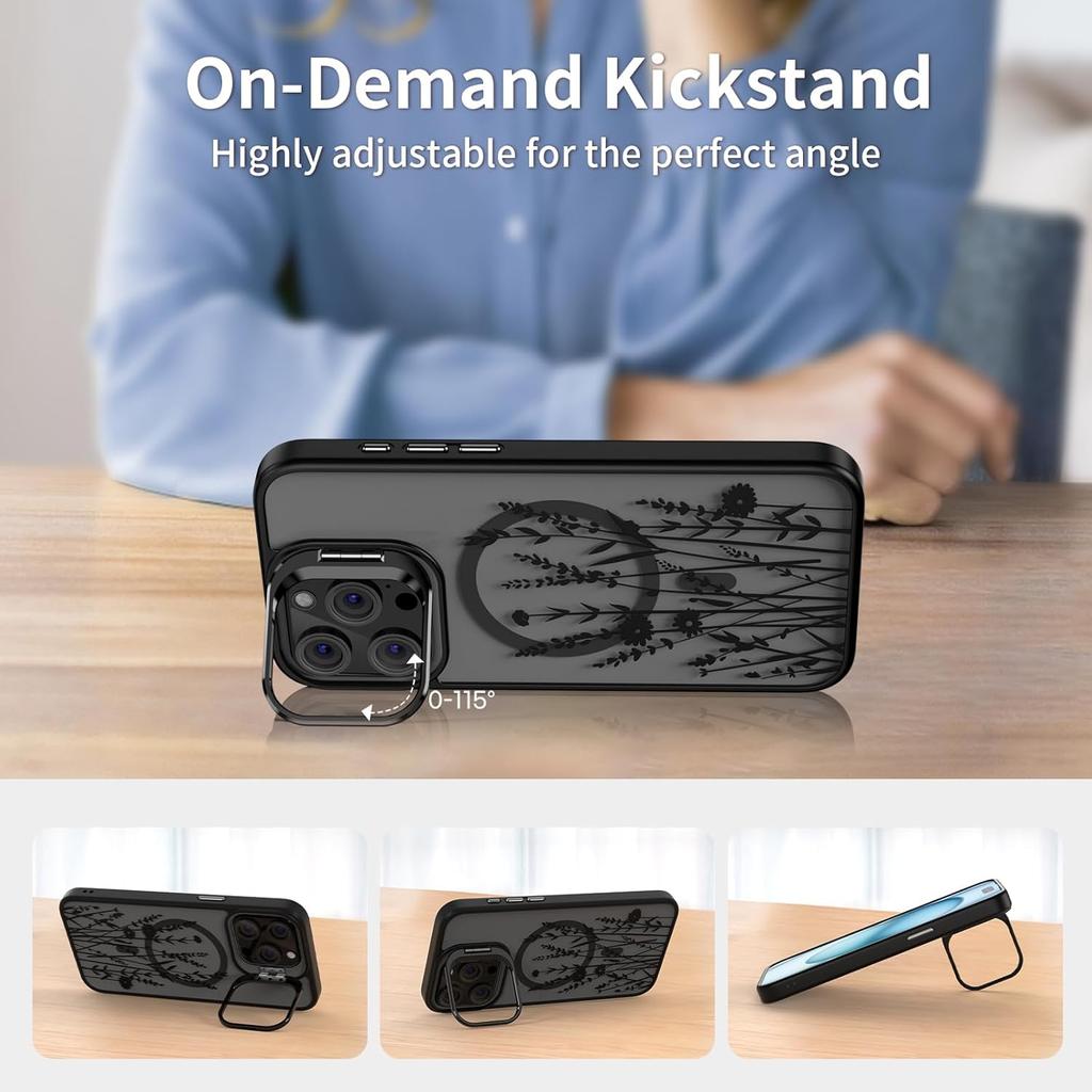 Magnetic Case Designed for iPhone 16 Pro with Kickstand, Compatible with Magsafe, Built In Camera Stash Stand, Anti-Fall Military Protection TPU Case
