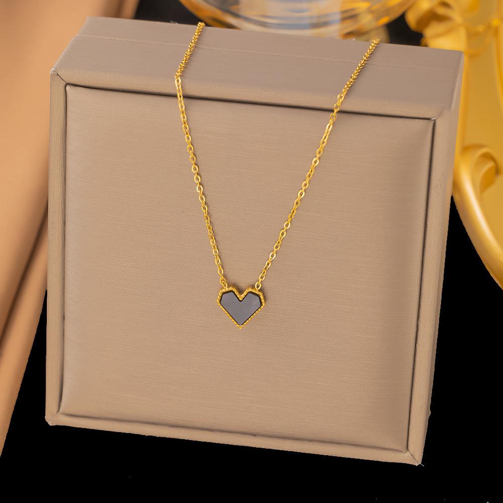 French Titanium Steel Heart Choker Necklace And Bracelet Set Sweet Peach Heart Tassel Design Women Jewelry
