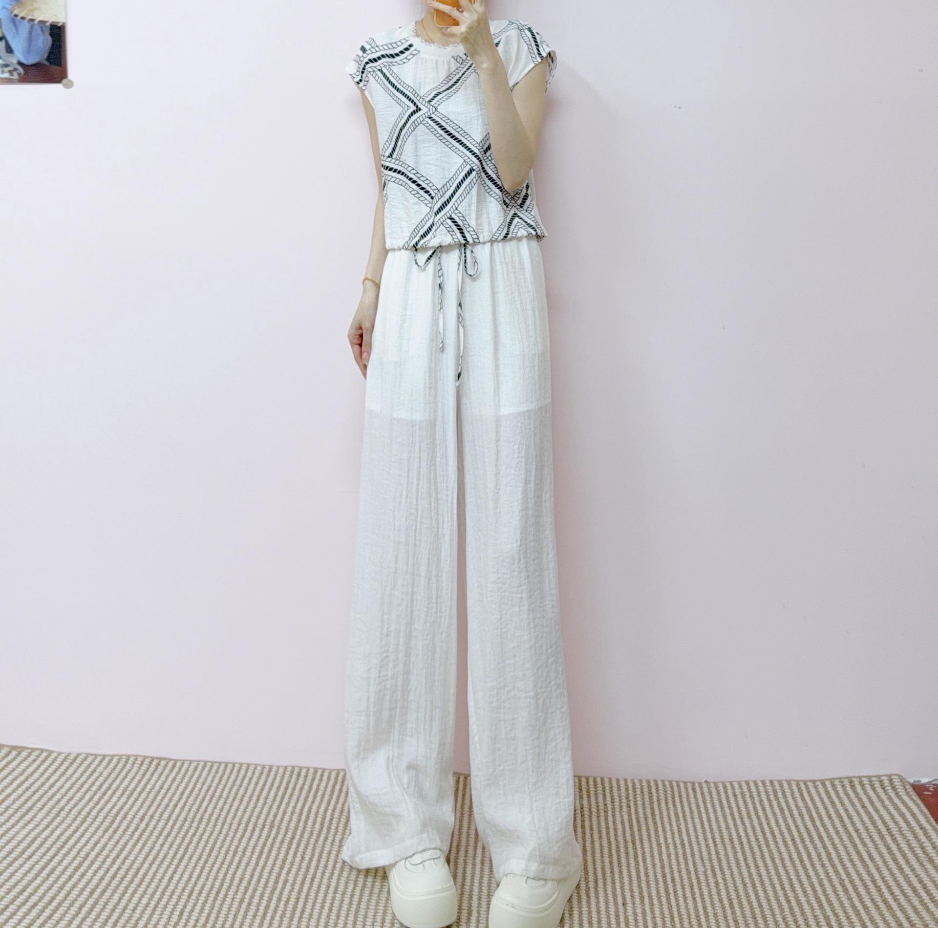 

2026 Summer Stylish Two-Piece Set: Chic Top & Wide-Leg Pants L (112-125 jin) абрикосовый