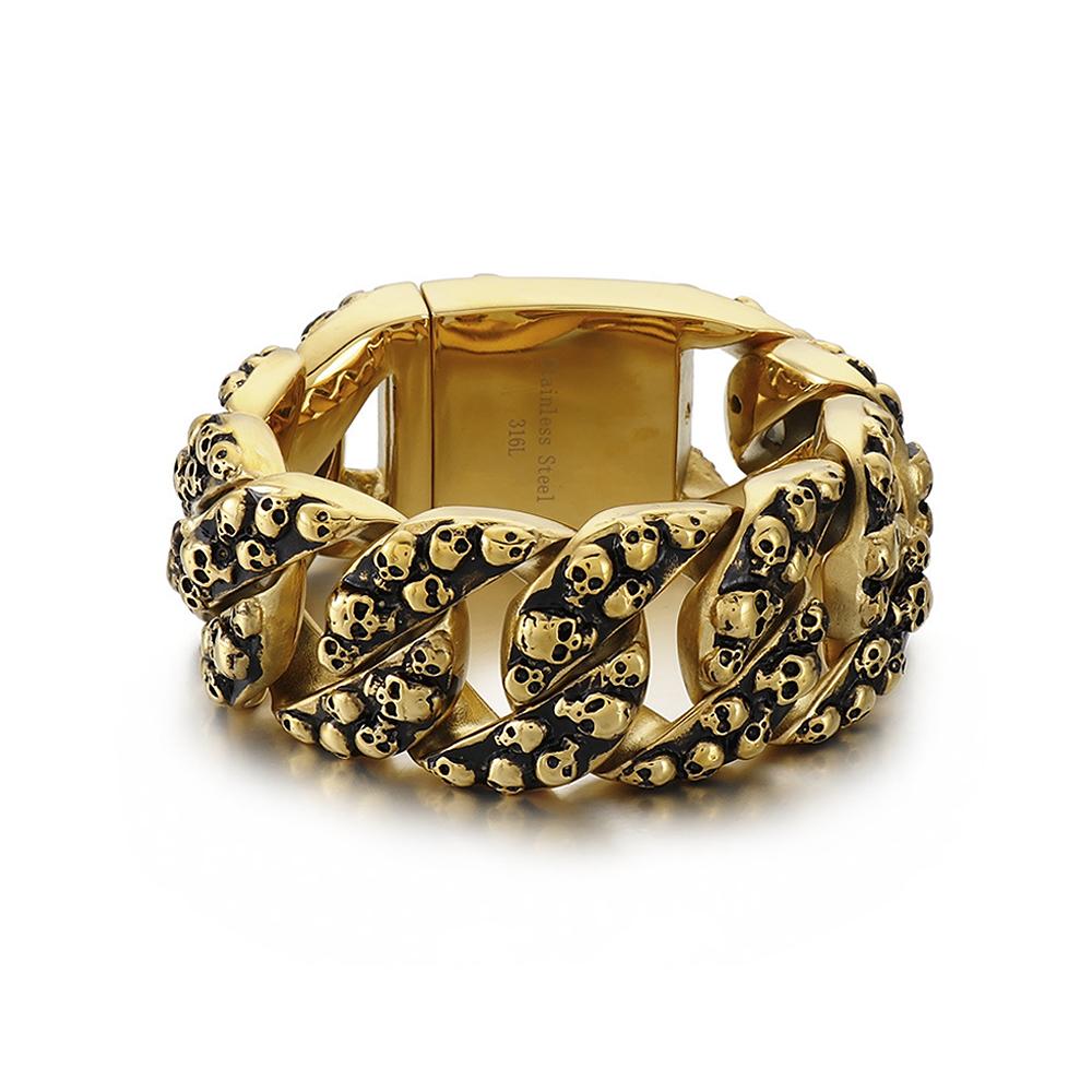 Gothic Punk 316L Stainless Steel Skull Bracelets For Men Hip Hop Domineering Cuban Link Chain Bracelet Heavy Biker Jewelry Gifts