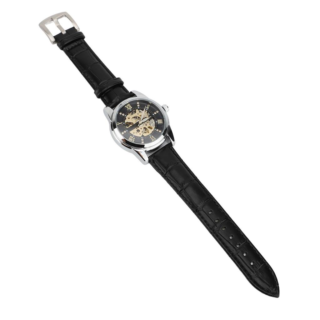 Men Mechanical Watch Double Sided Hollow Skeleton Self Wind Luminous Hands Automatic Watch PU