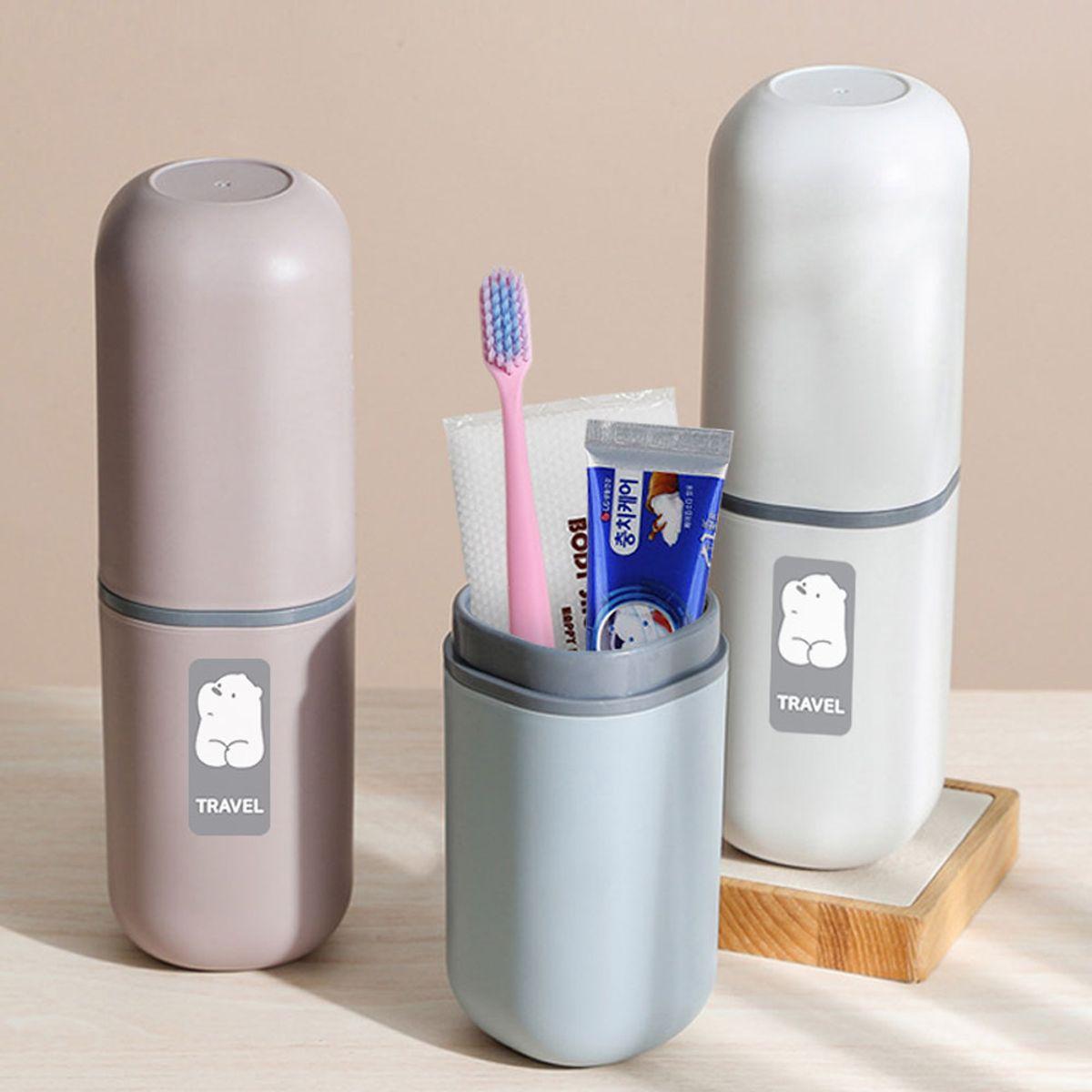 Matte PP Square Portable Toothpaste and Toothbrush Set light brown