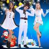 European & American Christmas Costumes: Adorable White Furry Snowman Outfits for Couples, Perfect for Holiday Parties