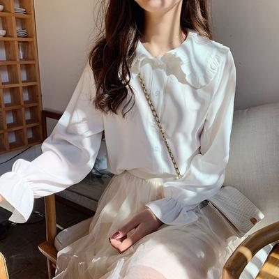Xiao Qingxin Versiune Coreeană Cămașă cu Guler de Păpușă Stil Nou de Primăvară Stil Occidental de Bază Cămașă Albă pentru Femei