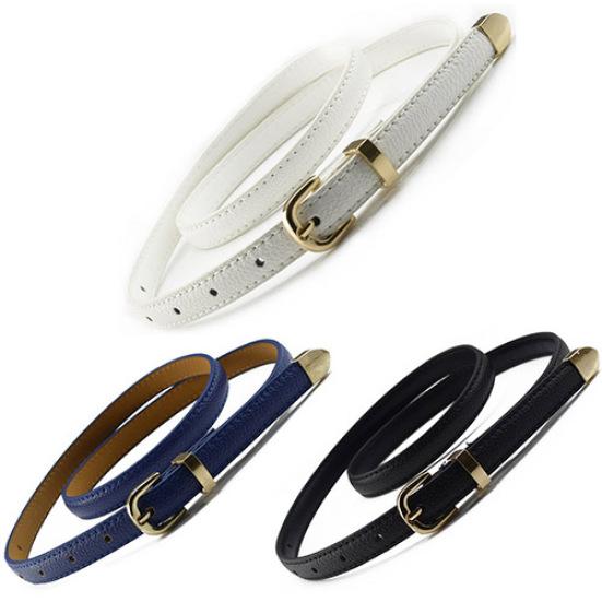 Women All Match Fashion Skinny Waist Belt Faux Leather Buckle Narrow Waistband