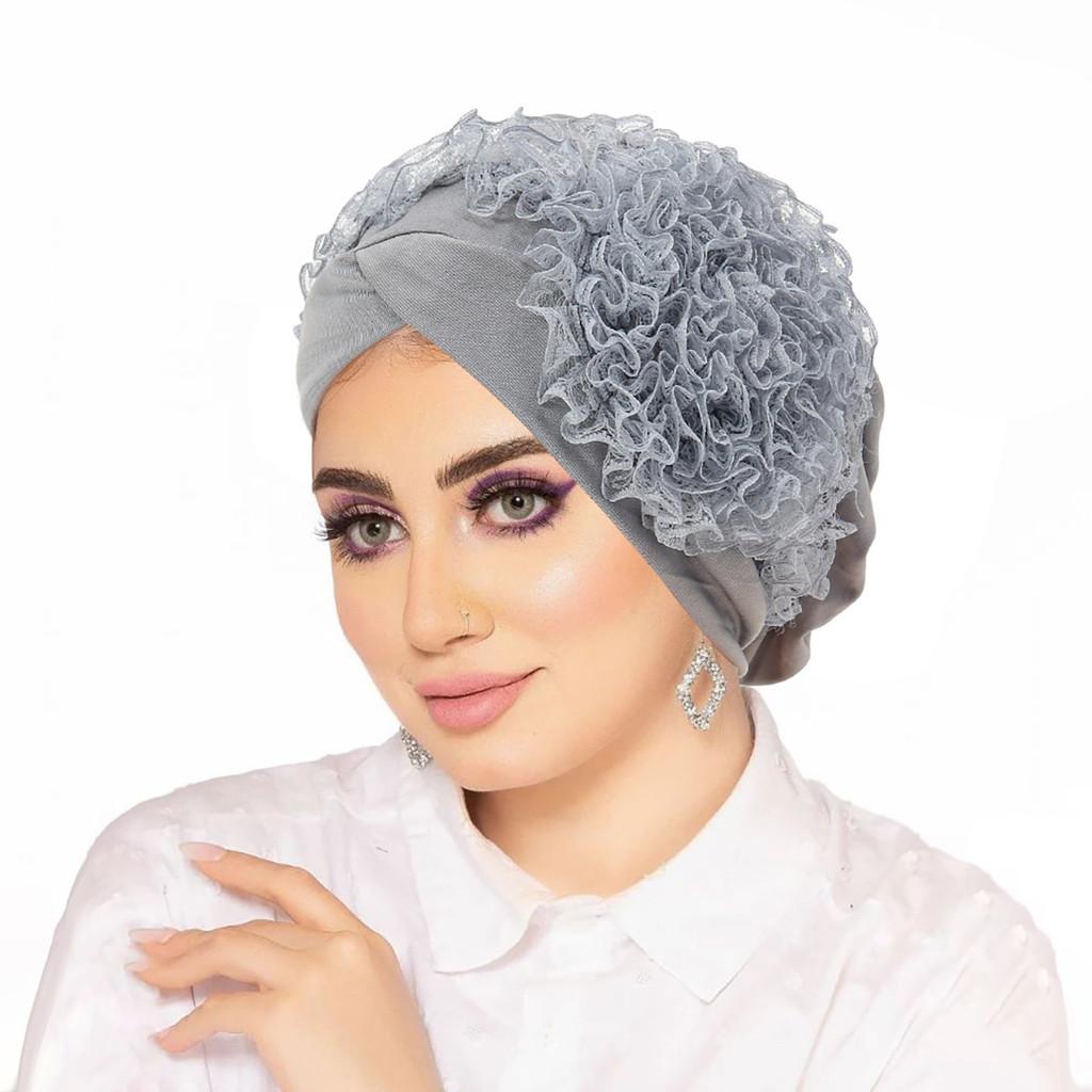 Pure Color Headscarf Hat With Floral Lace Design For Women Summer Winter Spring Fall