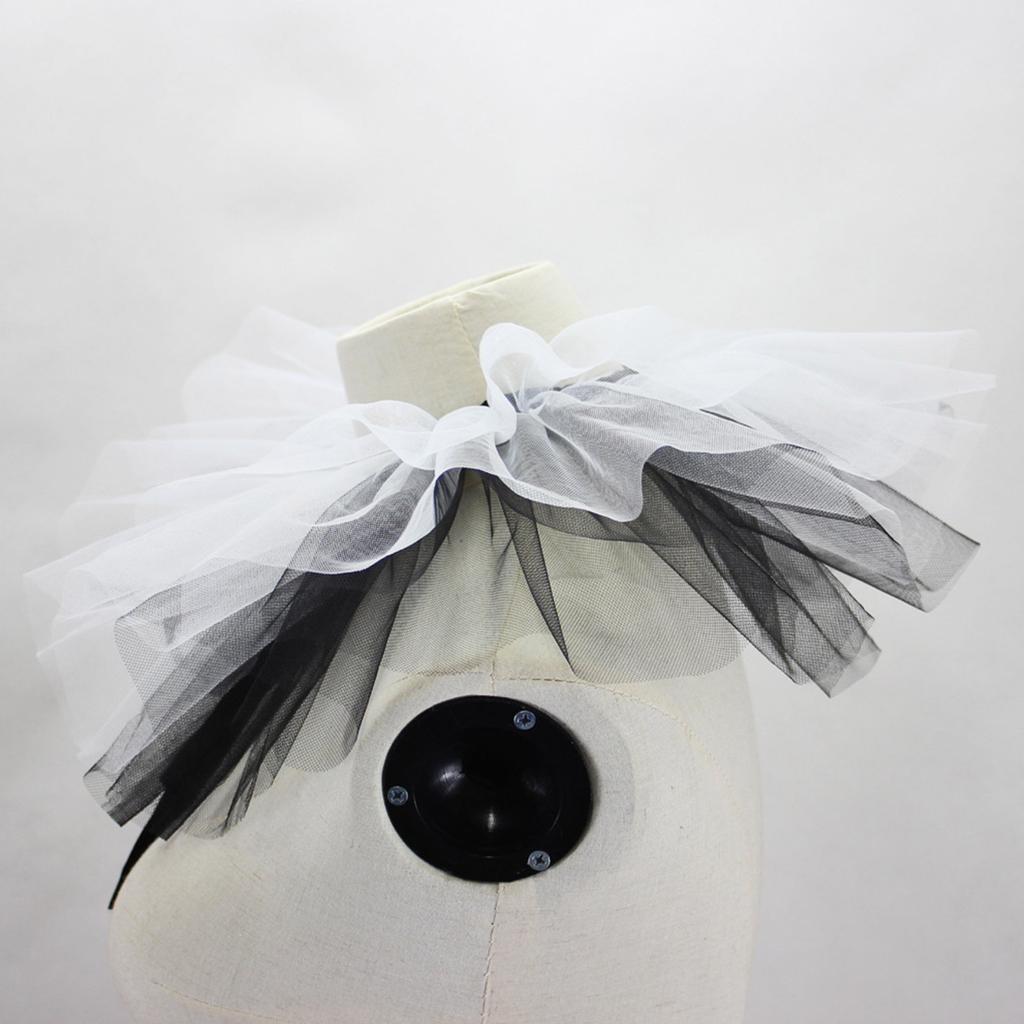 Dámský viktoriánský volánkový síťovaný falešný límec šál vintage renesanční černobílý tylový klaunský cosplay krční volán límec choker šál