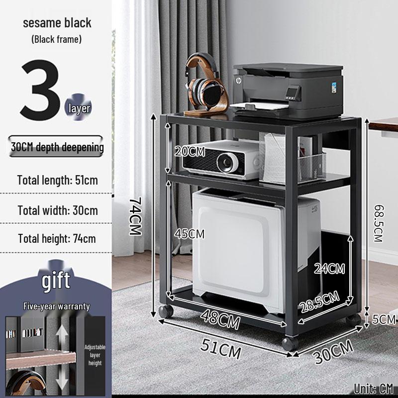 Floor-Standing Multi-Layer Mobile Printer Rack & Computer Host Organizer Cabinet