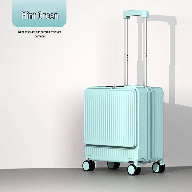 

18 Бесшумный алюминиевый каркас Кожаный чемодан для ручной клади с передним открыванием и кодовым замком для мужчин и женщин. 18-inch