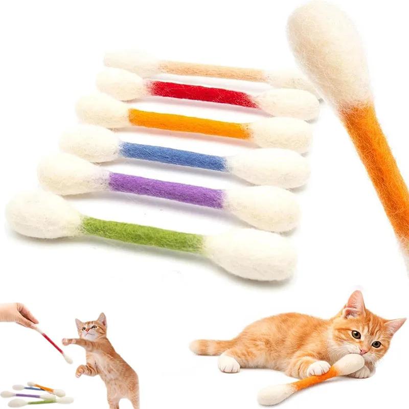 

6PCS Cotton Swabs Cat Toy Kitten Chew Sticks for Indoor Boredom, Durable Dental Teething Ropes Interactive Accessory