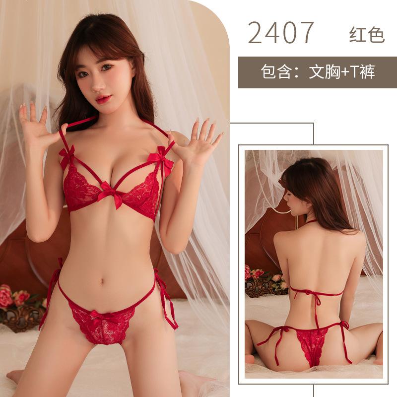 Sex Underwear Women's Sexy Lace Three-point Suspender Bra Free of Hot Sex Panties Uniform Temptation