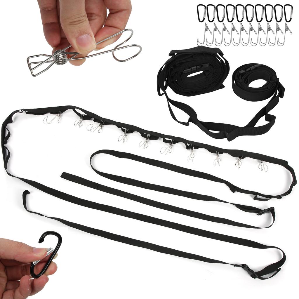19 Rings Camping Hanging Lanyard Rope with Buckles Adjustable Outdoor Picnic Clothesline