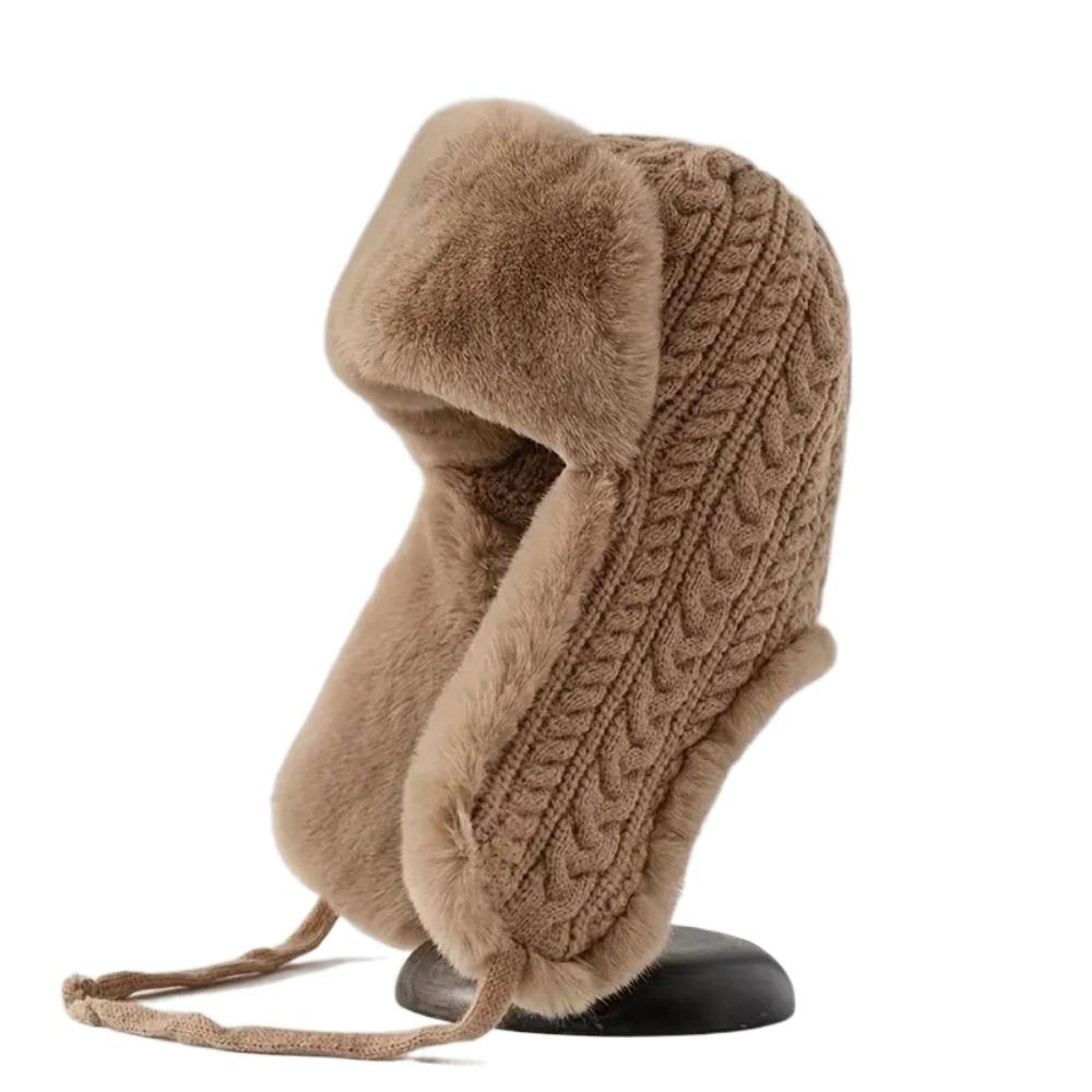 

Casual Knitted Men Women Pilot Hat Windproof Fluffy Faux Fur Lei Feng Hat Extended Coldproof Ear Protection Cap Girl хакі