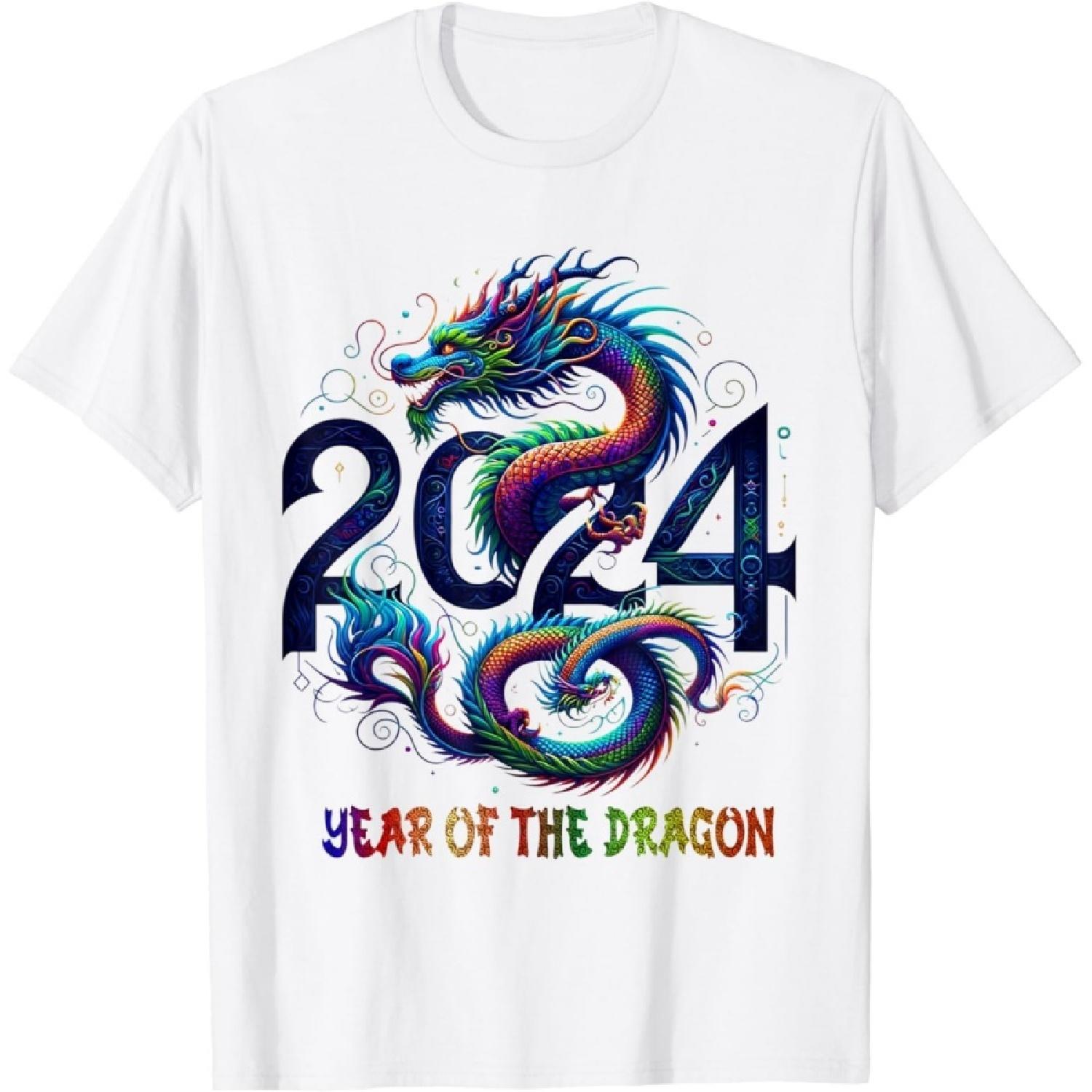 Chinese Lunar New Year 2024 Year of The Dragon Zodiac Sign T-Shirt XXXXXL белый