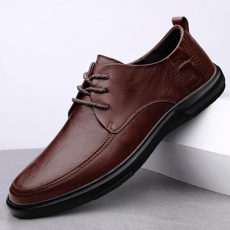 

Leather shoes men s spring 2025 new British style platform business casual shoes leather lace-up leathershoes 45 коричневий