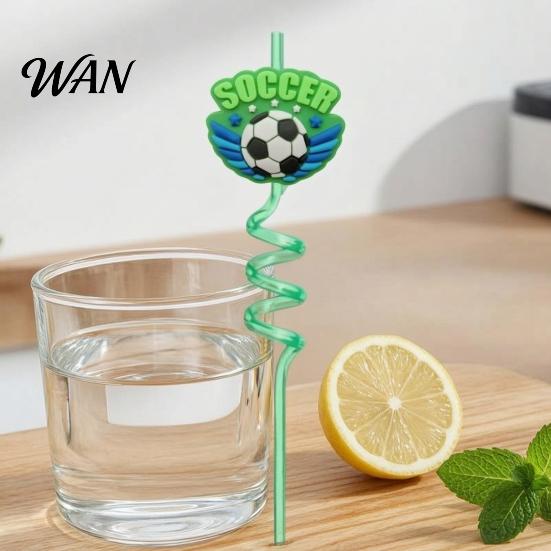 Colorful Spiral Straw 5Pcs Soccer Straws, Reusable Drinking Straws for National Flag Birthday Party, Football Theme Party Celebration Beverage