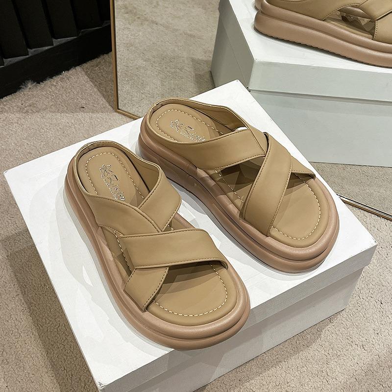 Летние новые римские тапочки с мягкой подошвой Muffin, женские тапочки с открытым носком, для отдыха, спорта, на толстой подошве, пляжные тапочки