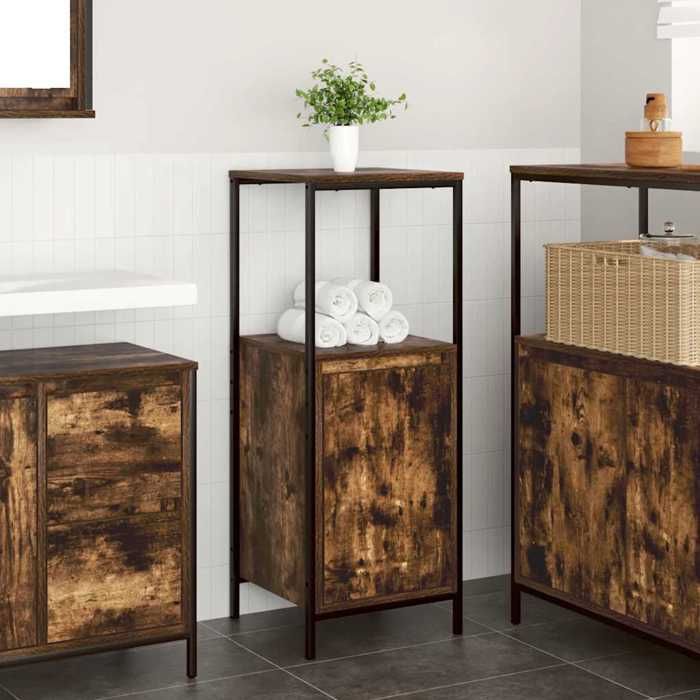 VidaXL Meuble de salle de bain avec étagères chêne fumé 36x35x95 cm, armoire de rangement de salle de bain, armoire de bain, 861914