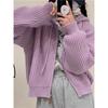 Autumn Winter Women Hooded Zipper Knitted Sweater New Loose Long Sleeved Cardigan Jackets Short Coats Sweet Casual Elegant Solid Color Clothing