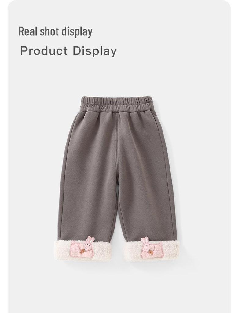 DUUDUU Warm Fleece-Lined Infant Wide-Leg Pants - Girls' Korean Style for Autumn/Winter 2025