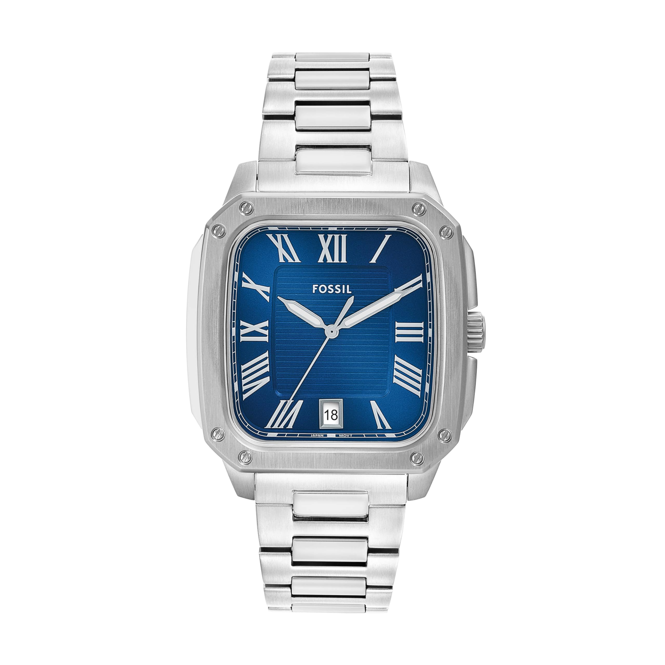 Fossil Mens Crosby 3-Hand Date Stainless Steel Watch, FS6121