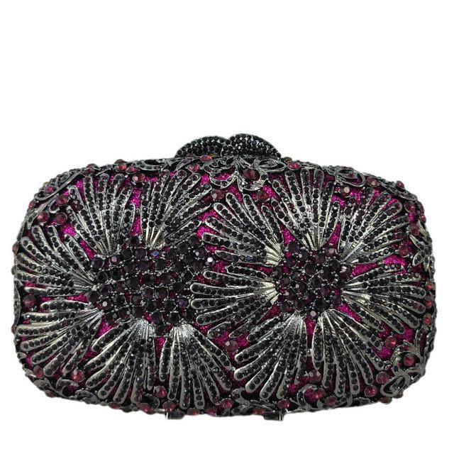 

Boutique De FGG Women Flower Crystal Clutch Bag Golden Minaudiere Bag Wedding Party Bridal Rhinestone Evening Handbags and Purse Mini