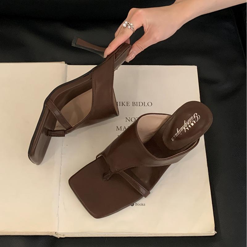 Fashion SUOJIALUN Summer New Brand Women Slipper Fashion Slip On Open Toe Slip On Flip Flop Shoes Thin High Heel Outdoor Pumps Sandal