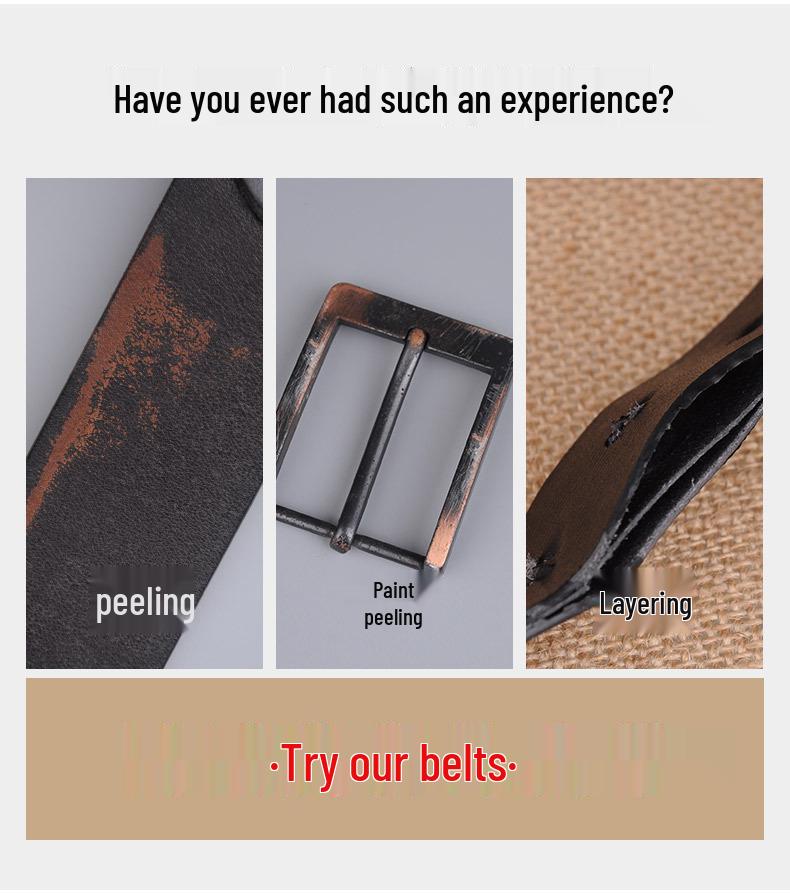 Pánský retro pásek z vrchní vrstvy hovězí kůže s masivní mosaznou kolíčkovou přezkou