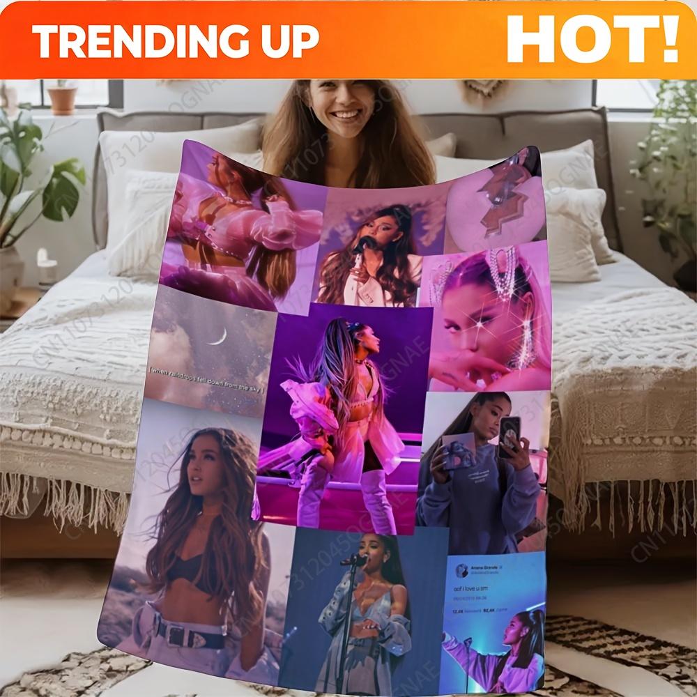 Custom 1Pc Ariana Grande Throw Blanket - Soft Flannel All-Season Luxury Blanket With Purple-Pink Stage Outfits, Machine Washable