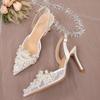 French Wedding Shoes Bride Shoes Main Wedding Pearl Single Shoes Niche After Empty High Heels Female Stiletto Hollow Head Sandal