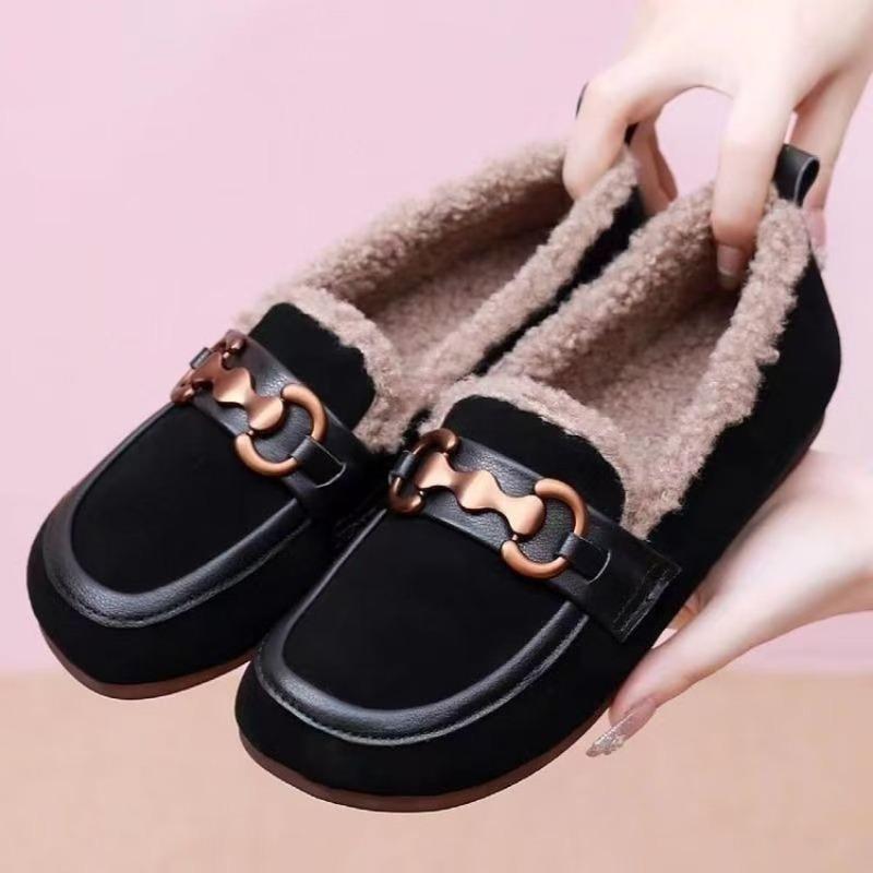 Mao Mao shoes women wear new soft-soled one-pedal Doudou shoes with velvet thermal cotton shoes in winter