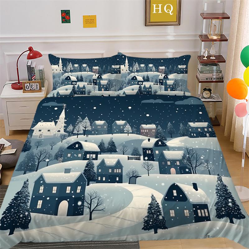 Christmas Elk 3D Printed Polyester Pillowcase Quilt Cover Two or Three Piece Set