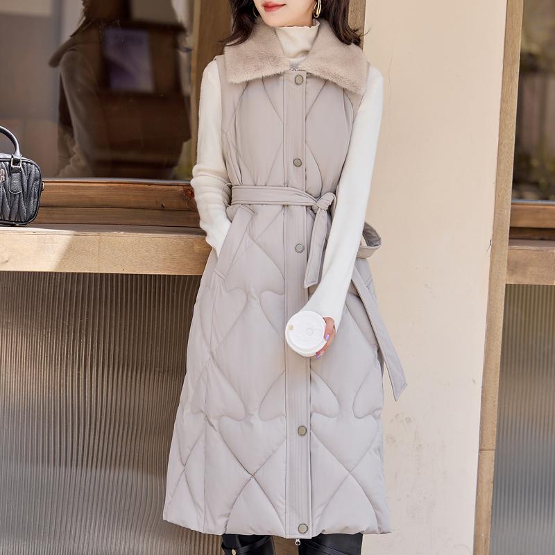 Fashion Winter Coat Female Warm Long Vest Hooded Elegant Fur Collar Thick Sleeveless Parka