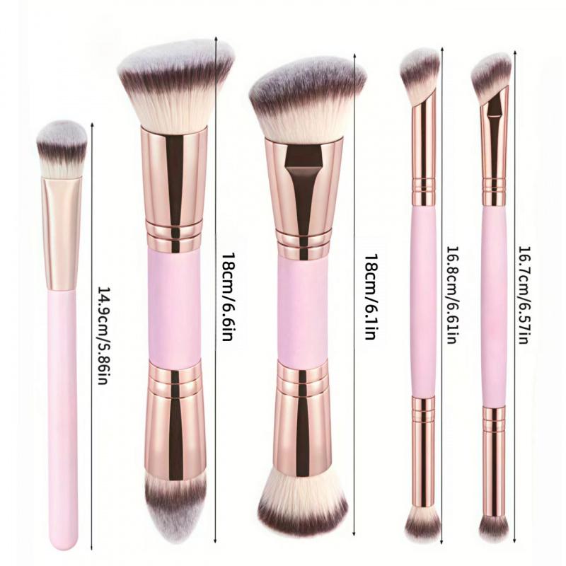 5PCS Double Ended Foundation Makeup Brush Set Flat Angled Tips for Flawless Liquid Powder Concealer and Cream Application