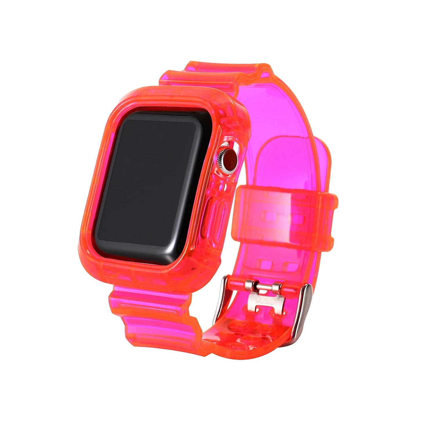 

Clear Band + Case for Apple Watch 9 8 7 6 5 SE 4 38MM 42MM Transparent silicone Strap for iwatch 40mm 44mm 41MM 45MM Ultra 49MM 38mm 40mm 41mm