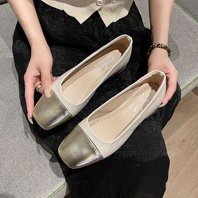 

Soft-soled foreign-style single shoes women s spring and summer new fairy versatile shallow-mouth bow Doudou shoes square head flat-soled women s s 35
