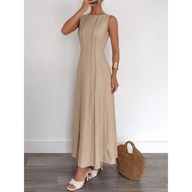 Women Solid Color Sleeveless High Waist A Line Long Commute Dress