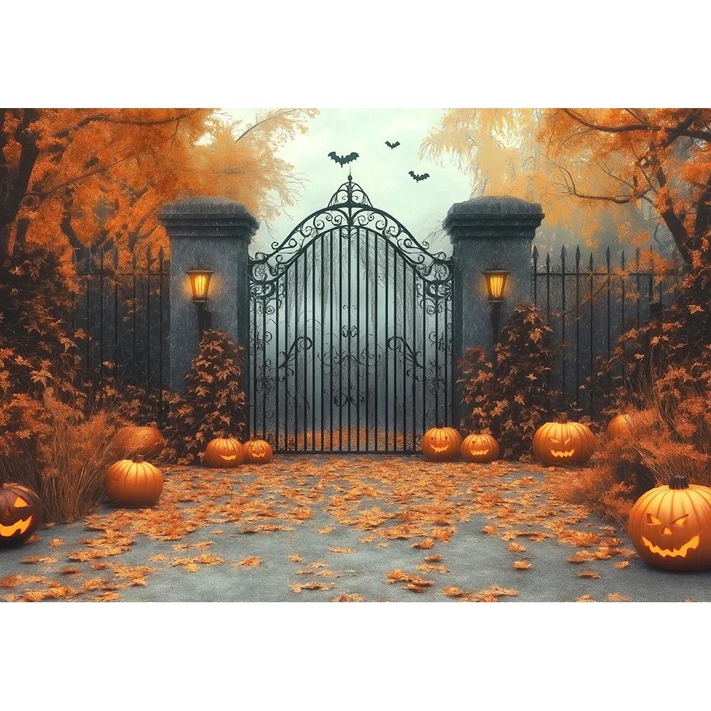 Candyland Pumpkins Gothic Gate Backdrops Kids Adult Photography Child Baby Photocall Halloween Autumn Magical Forest Backgrounds
